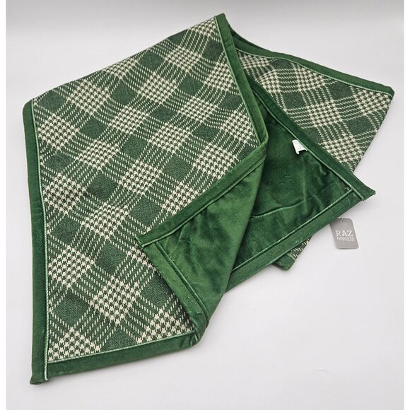 RAZ Imports Forest Green Reversible Plaid/Velvet Table Runner Fall Christmas - Picture 1 of 3